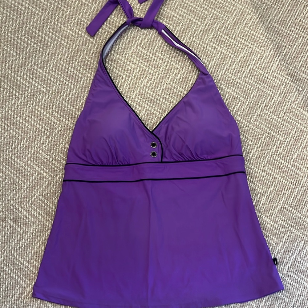 Nautica Swimsuit Tankini Top Halter Style Purple Size 10 77% Nylon 23% Spandex
